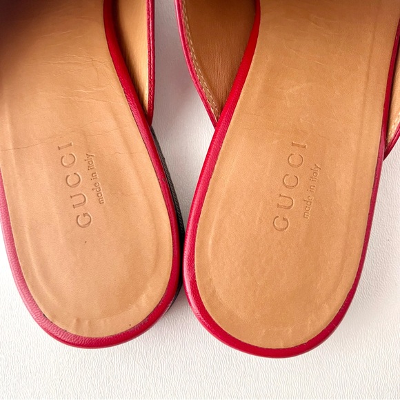 GUCCI | Princetown Horsebit Hibiscus Red Leather Mules Loafers Slippers US 9 - Picture 7 of 13